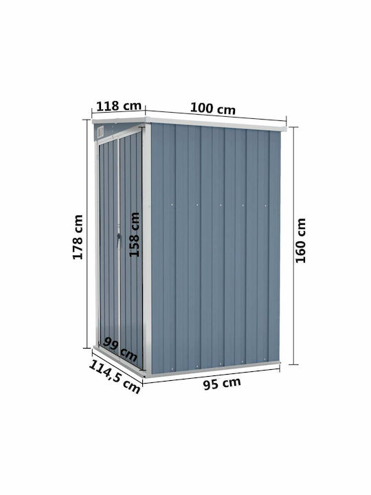 Metallische Gartenhaus GRAU mit Lüftungsschlitzen M1.18xB1xH1.78m