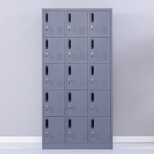 Dulap Metalic cu 15 Dulapuri Antracit Checkmate 90x45x180cm