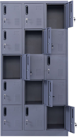 Dulap Metalic cu 15 Dulapuri Antracit Checkmate 90x45x180cm