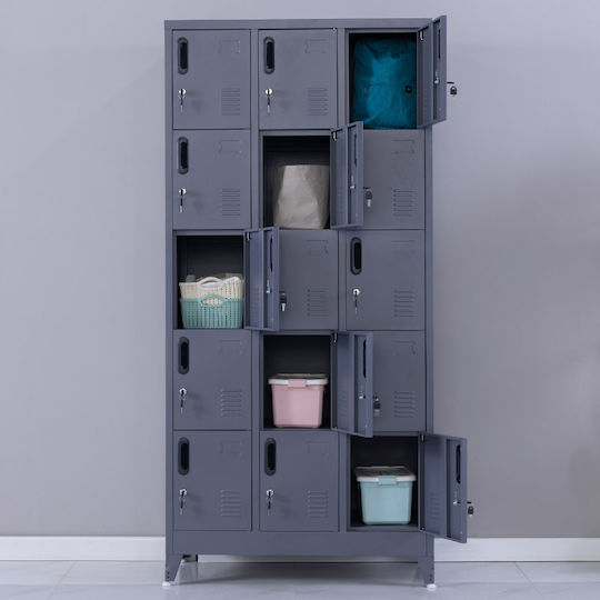 Spind Metallisch mit 15 Schränke Anthracite Checkmate 90x45x190cm