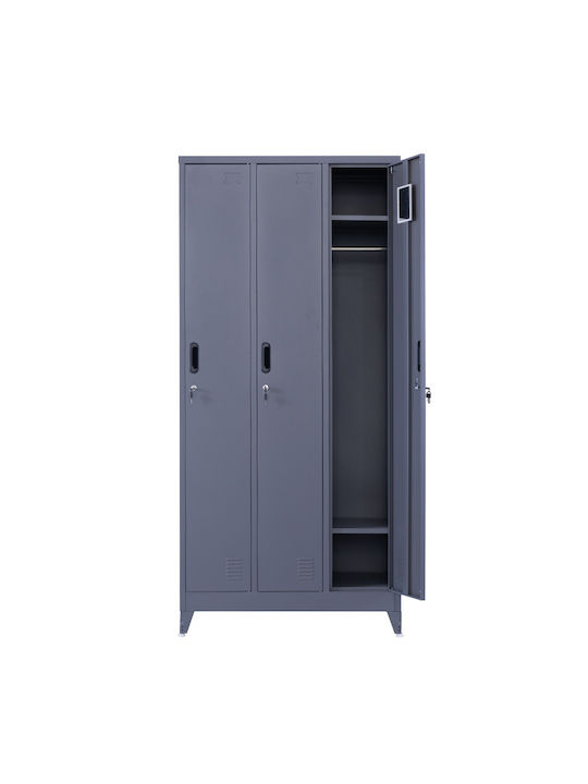 Dulap Metalic Galvanizat Cu Din Posibilitatea De Blocare Cu 3 Dulapuri Antracit Mat 90x45x195 Cm