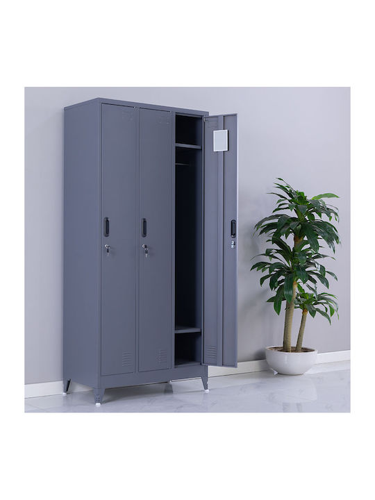 Dulap Metalic Galvanizat Cu Din Posibilitatea De Blocare Cu 3 Dulapuri Antracit Mat 90x45x195 Cm
