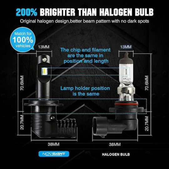 NovSight Lamps Car & Motorcycle H7 LED 6500K Cold White 9-32V 30W 2pcs