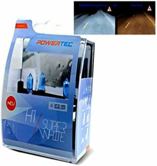 M-Tech Λάμπες Αυτοκινήτου & Μοτοσυκλέτας Powertec Superwhite H1 Αλογόνου 4000K Φυσικό Λευκό 12V 55W 2τμχ