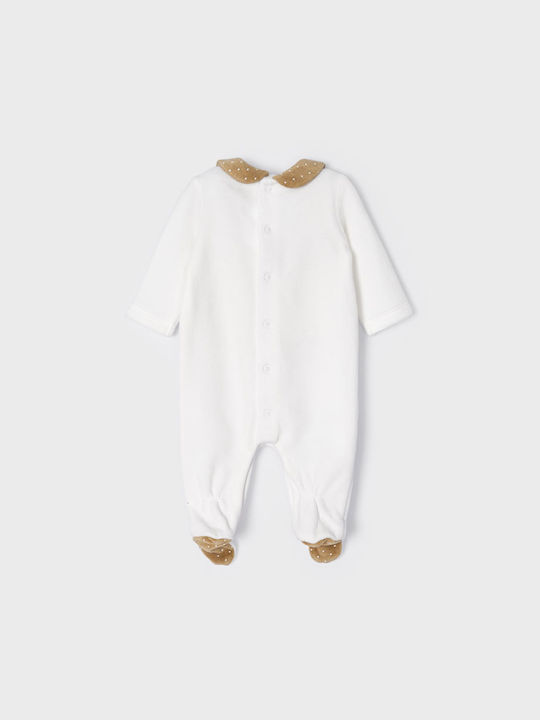 Mayoral Baby Bodysuit Set Long-Sleeved Velvet Ecru