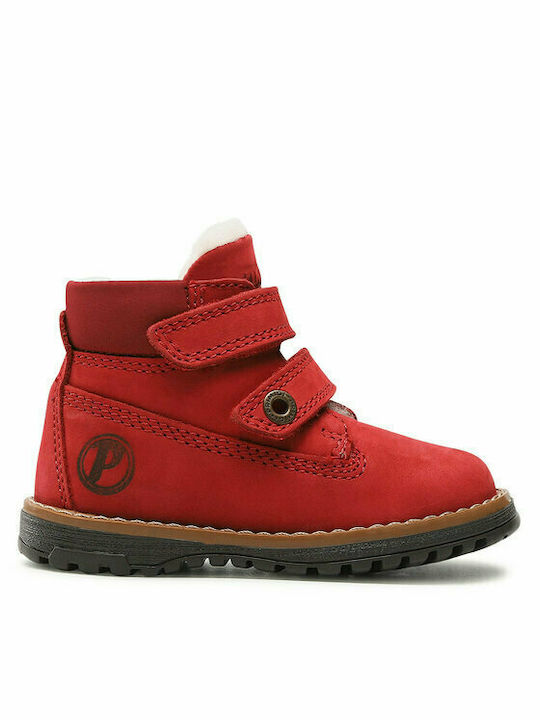 Primigi Kids Leather Boots with Hoop & Loop Closure Red