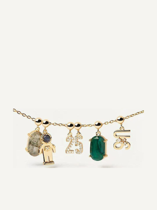 P D Paola Malachite Transformation Charm με Πέτρες με Πέτρες από Επιχρυσωμένο Ασήμι Πράσινο