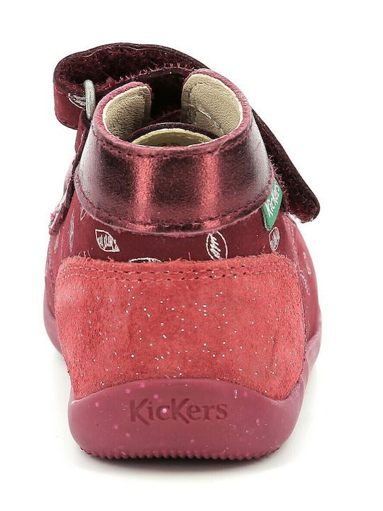 Bonkro 2 Ghete Copii din Piele cu Velcro Burgundy