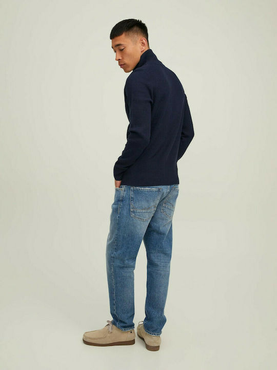 Jack & Jones Herren Langarm-Pullover Ausschnitt mit Reißverschluss Marineblau