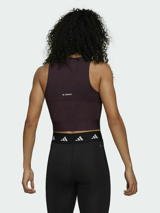 Adidas Techfit Women's Athletic Crop Top Sleeveless Fast Drying with Sheer Shadow Maroon / Ecru Tint