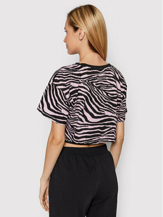 Women's Crop Top Cotton Short Sleeve Animal Print Black