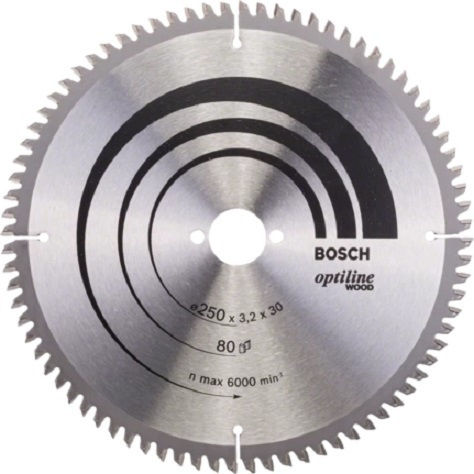 Bosch Optiline Cutting Disc Wood Hole Diameter 250mm with 80 Teeth 1pcs