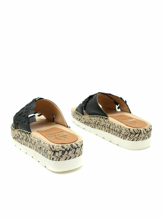 Leather Women's Flat Sandals Flatforms in Black Color