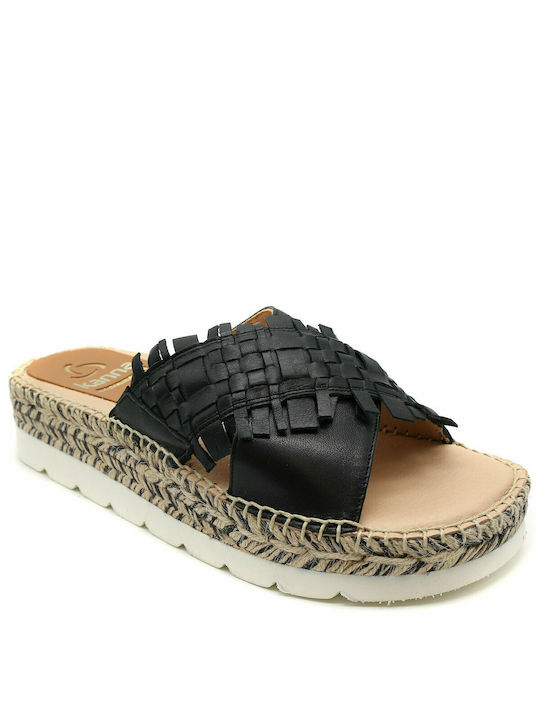 Kanna Leather Women's Flat Sandals Flatforms in Black Color