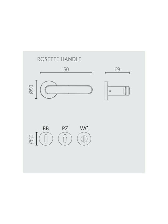 Zogometal Lever Middle Door with Rosette 2261 2261 Pair with Rosette Copper