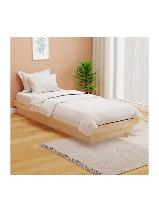 Single Solid Wood Bed with Slats for Mattress 75x190cm