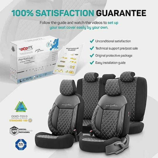 Otom Σετ Καλύμματα Αυτοκινήτου 11τμχ Δερματίνη Comfortline VIP Design Μαύρα/Λευκά