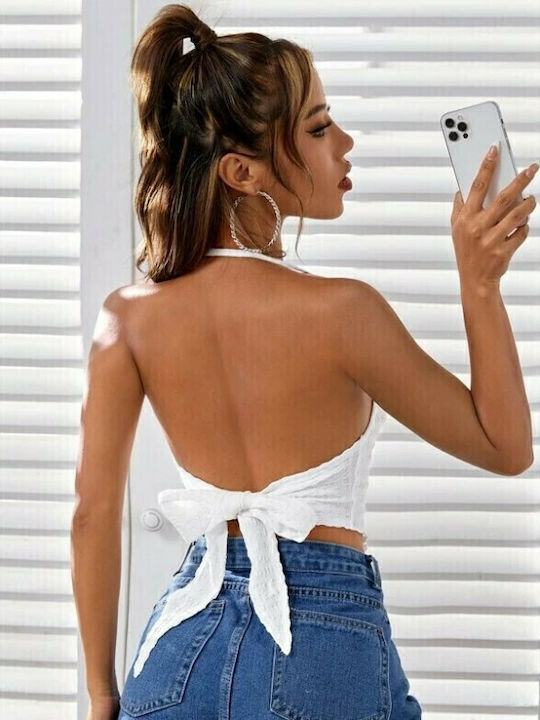Γυναικείο Καλοκαιρινό Crop Top Αμάνικο Λευκό