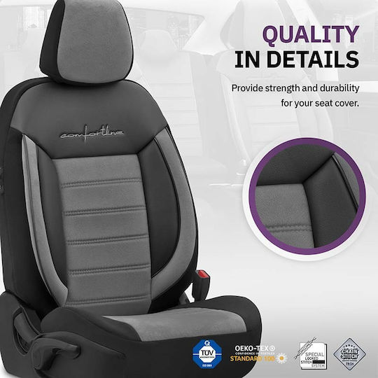 Otom Set Huse Auto 11buc Piele sintetica Comfortline Design Negru / Gri