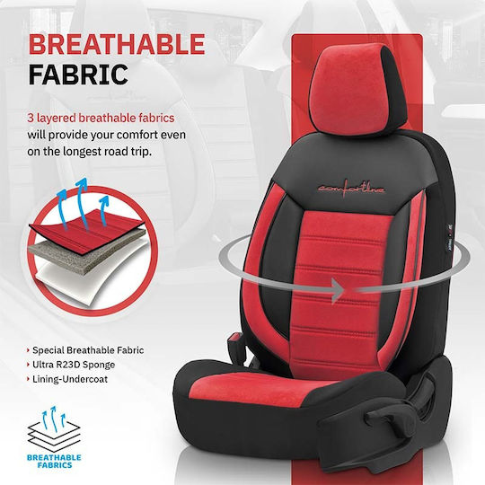 Otom Car Cover Set 11pcs Leatherette Comfortline Design Red / Black