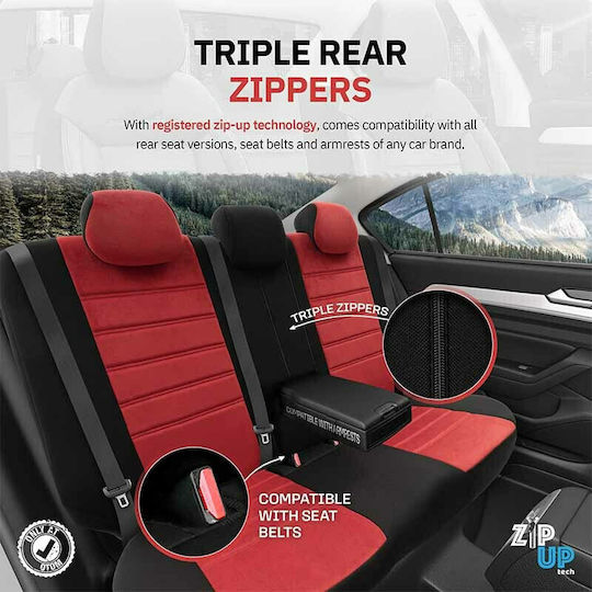 Otom Car Cover Set 11pcs Leatherette Comfortline Design Red / Black