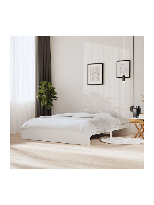Κρεβάτι King Size από Μασίφ Ξύλο Λευκό με Τάβλες για Στρώμα 180x200cm