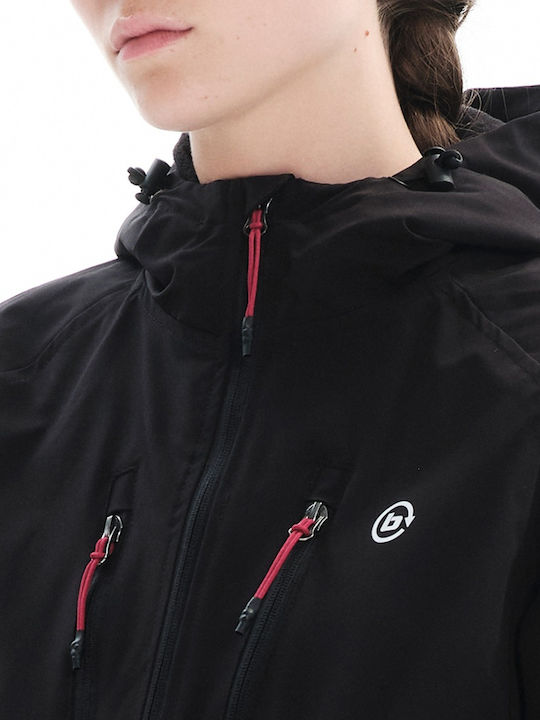 198. Women's Short Sports Jacket for Winter with Hood Black