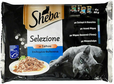 Sheba Selection In Sauce Wet Food for Adult Cats In Pouch with Fish 4pcs 85gr