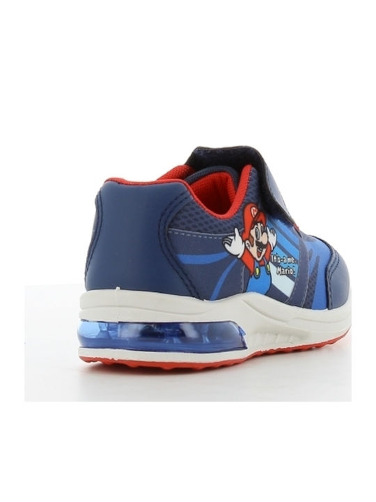 Super Mario Παιδικά Sneakers Ανατομικά με Σκρατς & Φωτάκια Μπλε