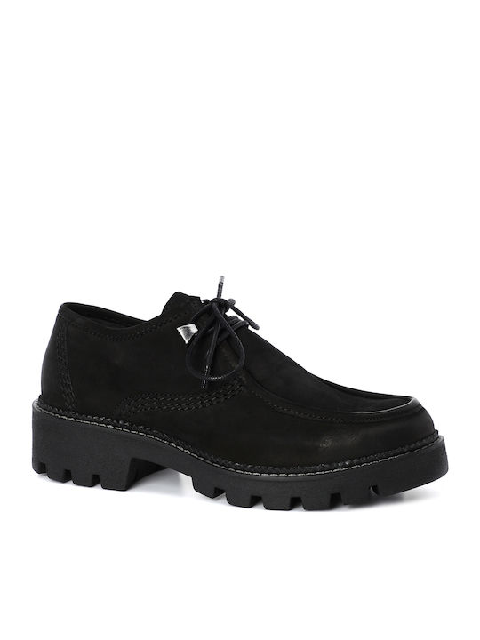 Suede Γυναικεία Oxfords σε Μαύρο Χρώμα
