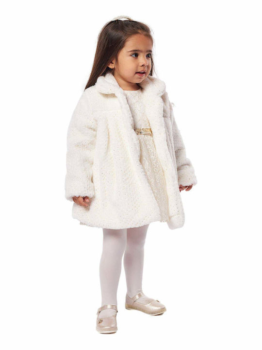 Evita Kids Dress Set with Coat Short Sleeve Ecru