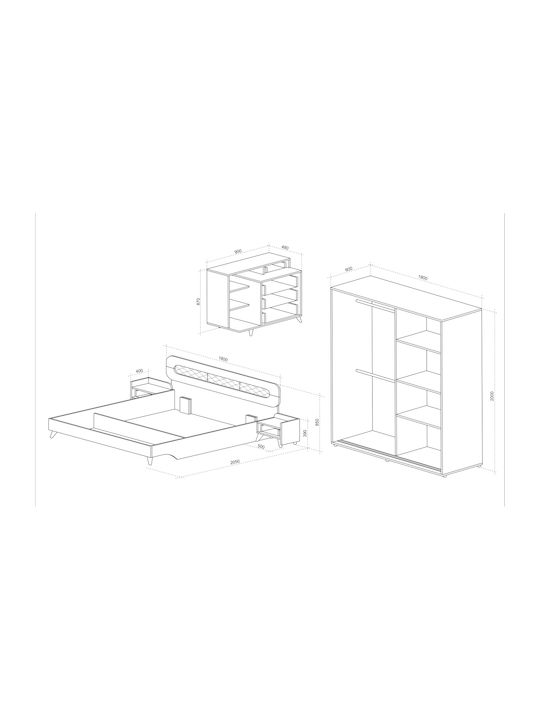 Forest Bedroom Furniture Set Gray 160x200cm 5 Pieces