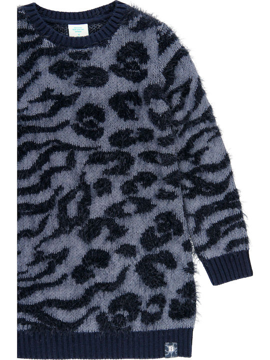 Παιδικό Φόρεμα Μακρυμάνικο Πλεκτό Animal Print Navy Μπλε