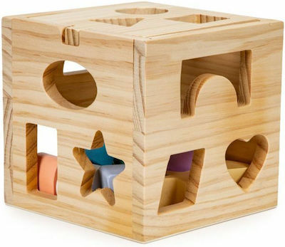 Ecotoys Shape Sorting Toy Κύβος Δραστηριοτήτων made of Wood for 18++ Months