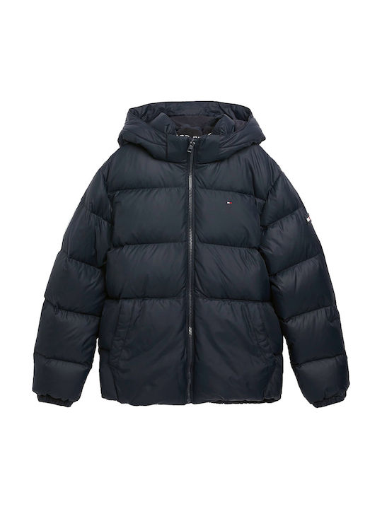 Kids' Quilted Jacket Short with Hood Blue Essential Down