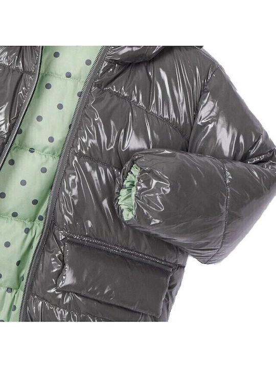 Kids' Quilted Jacket Short Double Sided with Hood Gray Ecofriends