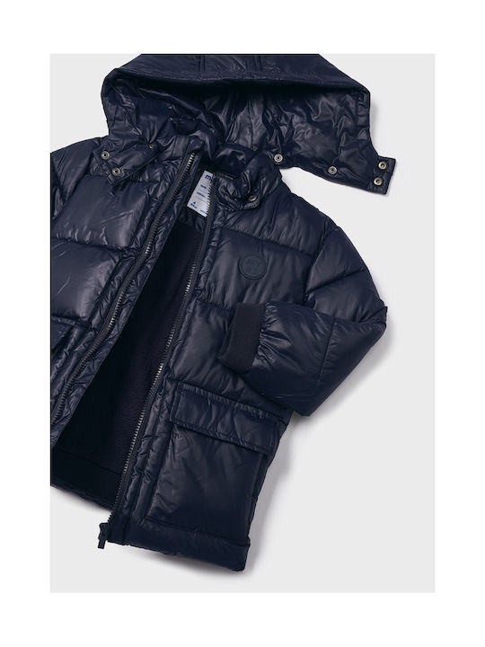 Mayoral Kids Quilted Jacket short Hooded Navy Blue