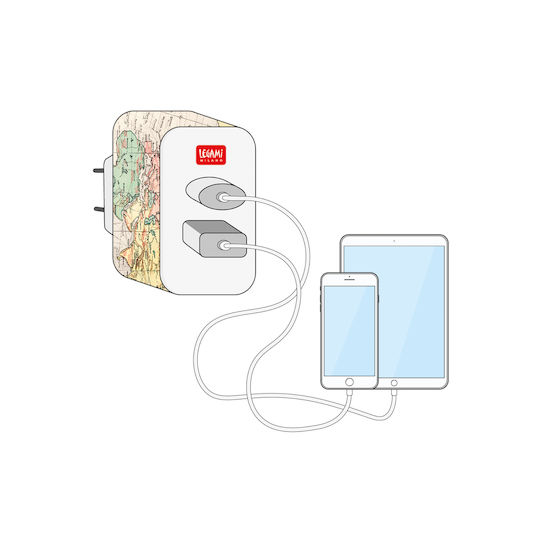 Legami Milano Charger Without Cable with USB-A Port and USB-C Port Multicolours (WACH0001)