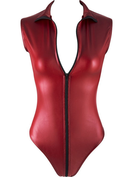 Cottelli Collection Wetlook Body With Open Crotch Sexy Bodysuit Red