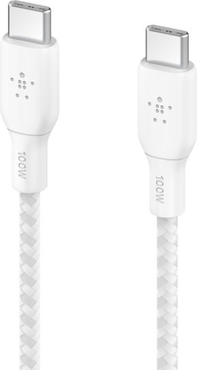 Belkin Braided USB 2.0 Cable USB-C Male - USB-C 100W PD White 3m CAB014BT3MWH