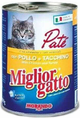 Morando Miglior Gatto Wellness Nasses Katzenfutter für Katze in Dose mit Türkei und Huhn 400gr