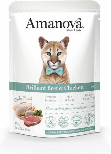 Amanova Brilliant Beef & Chicken Wet Food for Adult Cats in Pouches with Beef and Chicken Grain-Free 85gr