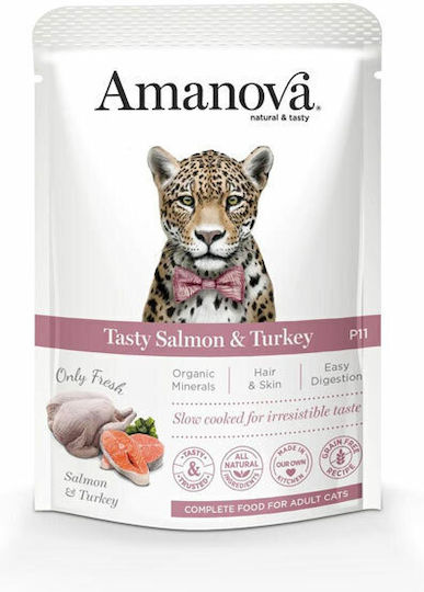 Amanova Tasty Salmon & Turkey Wet Food for Adult Cats in Pouches with Turkey and Salmon Grain-Free 85gr