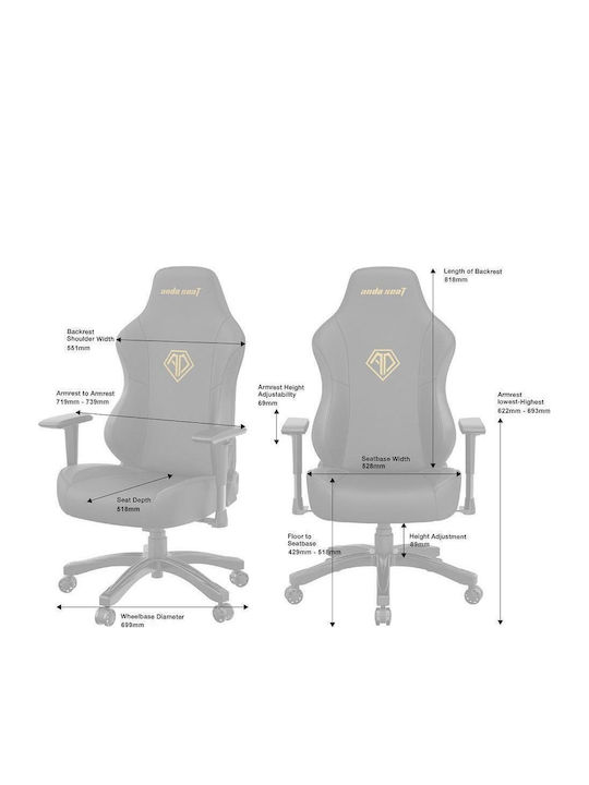 Anda Seat Phantom 3 Υφασμάτινη Καρέκλα Gaming με Ρυθμιζόμενα Μπράτσα Γκρι