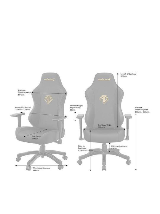 Anda Seat Phantom 3 Large Fabric Gaming Chair with Adjustable Arms Carbon Black
