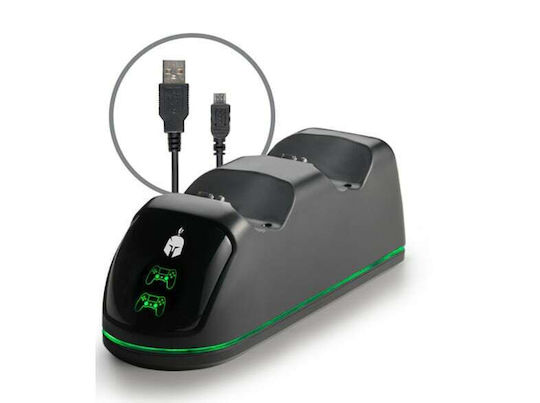 Spartan Gear Dual Charging Dock Station Charging Station for 2 controllers PS4 with LED lighting Black