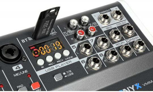 Vonyx VMM-K802 172.590 Αναλογική Κονσόλα 8 Καναλιών με Phantom Power & 4 Εισόδους XLR & Bluetooth