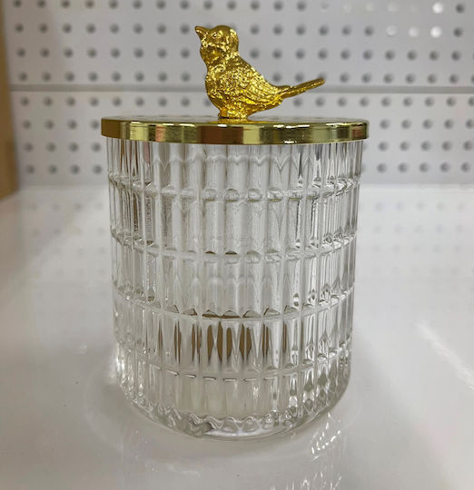 Faitakis Pack Vintage Glass Sweet Jar with Lid Gold 8x8x12cm