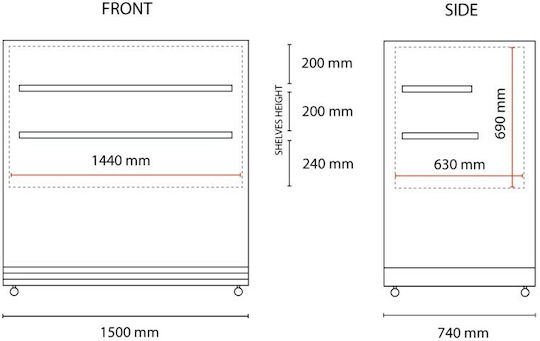 Klimaitalia Kühlvitrine Standgerät mit 3 Ebenen mit Kapazität 700Es 150x74x120cm Deluxe 152 PSV