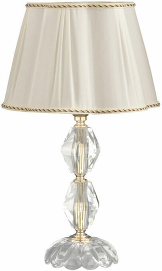 Ondaluce Brigida Crystal Table Lamp for Socket E14 with White Shade and Transparent Base
